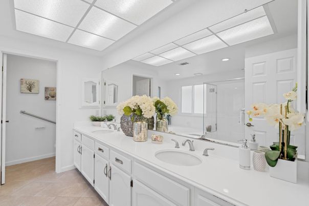 Bathroom, Dual Sink Vanities, Glass Shower, Interior, Recessed Lighting