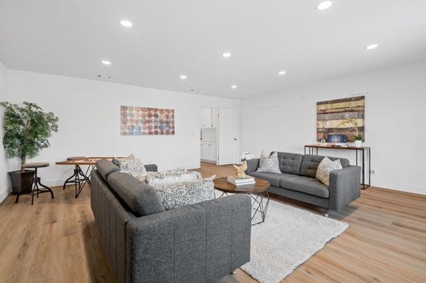 Interior, Living room, Recessed Lighting, Wood Texture Flooring