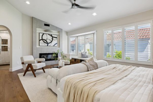 Fireplace, Interior, Recessed Lighting, Wood Texture Flooring