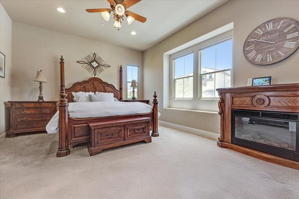Bedroom, Fireplace, Interior, Recessed Lighting