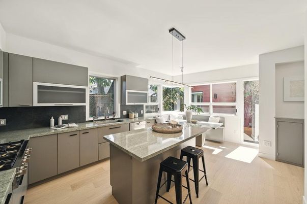 Dining room, Interior, Kitchen, Pendant Lights, Wood Texture Flooring