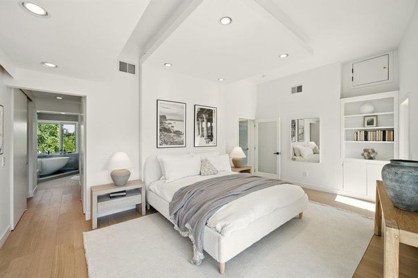 Bedroom, Interior, Recessed Lighting, Wood Texture Flooring