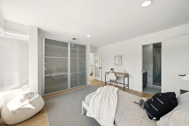 Bedroom, Home Office, Interior, Recessed Lighting, Wood Texture Flooring