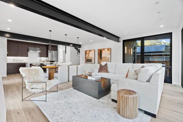 Interior, Kitchen, Living room, Pendant Lights, Recessed Lighting, Wood Texture Flooring