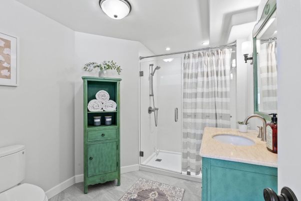 Bathroom, Glass Shower, Interior, Recessed Lighting