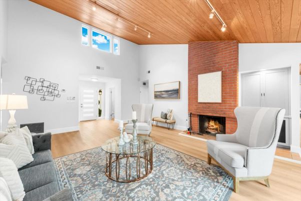 Fireplace, Interior, Living room, Stone Walls, Wooden Ceilings, Wood Texture Flooring