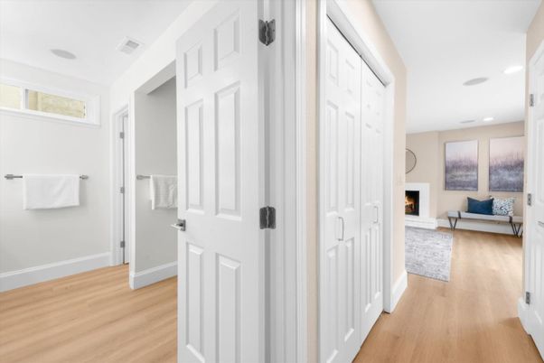 Fireplace, Interior, Recessed Lighting, Wood Texture Flooring