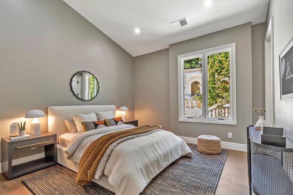 Bedroom, Interior, Recessed Lighting, Wood Texture Flooring