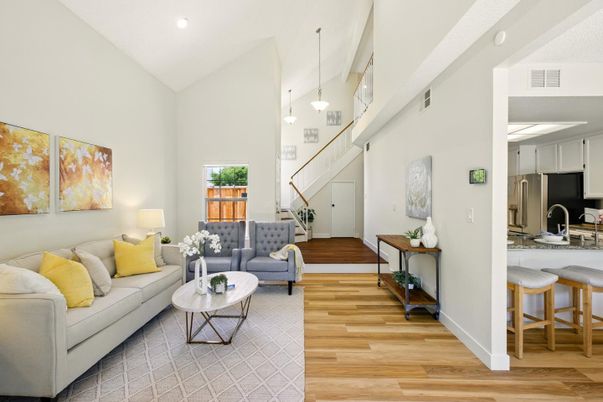 Interior, Kitchen, Living room, Pendant Lights, Recessed Lighting, Wood Texture Flooring