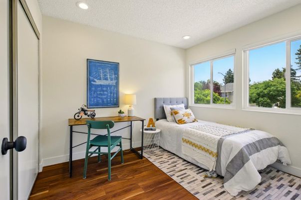Bedroom, Home Office, Interior, Recessed Lighting, Wood Texture Flooring