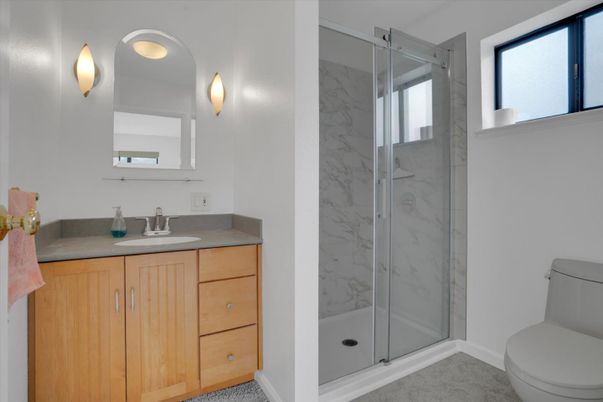 Bathroom, Glass Shower, Interior, Marble Walls