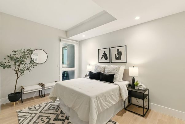 Bedroom, Interior, Recessed Lighting, Wood Texture Flooring