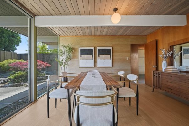 Dining room, Interior, Wooden Ceilings, Wood Texture Flooring, Wooden Walls