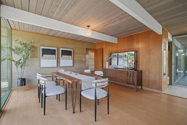 Dining room, Interior, Wooden Ceilings, Wood Texture Flooring, Wooden Walls