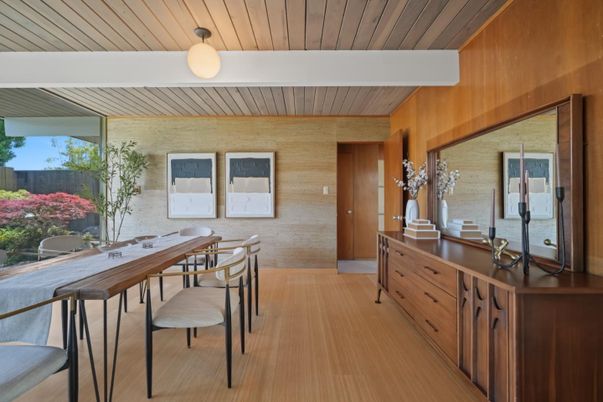 Dining room, Interior, Wooden Ceilings, Wood Texture Flooring, Wooden Walls