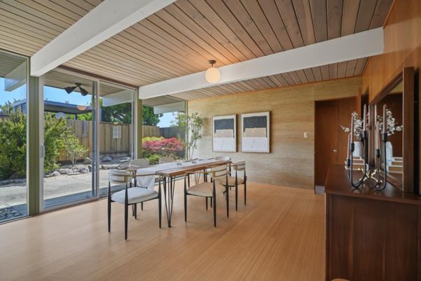 Dining room, Interior, Wooden Ceilings, Wood Texture Flooring
