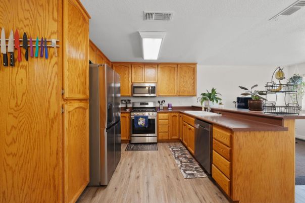Interior, Kitchen, Stainless Steel Appliances, Wood Texture Flooring