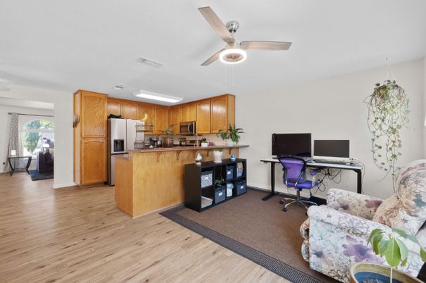 Home Office, Interior, Kitchen, Stainless Steel Appliances, Wood Texture Flooring