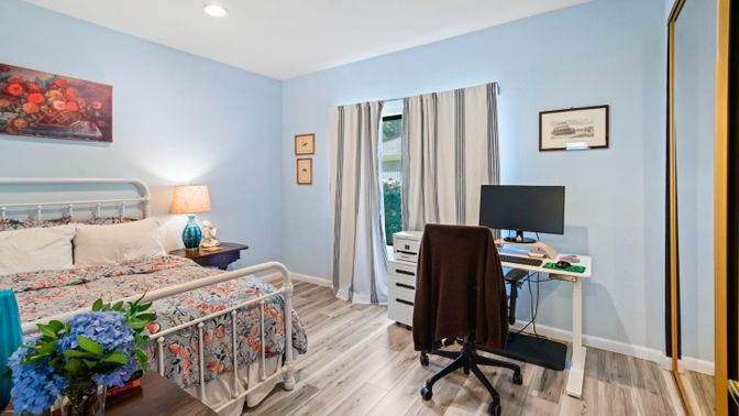 Bedroom, Home Office, Interior, Recessed Lighting, Wood Texture Flooring