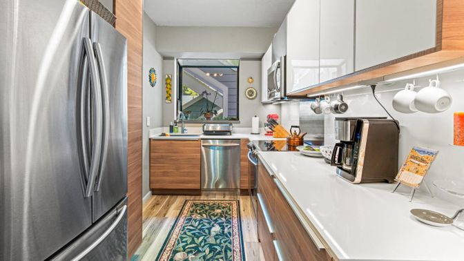 Interior, Kitchen, Stainless Steel Appliances, Wood Texture Flooring