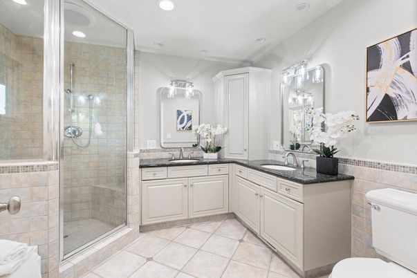 Bathroom, Glass Shower, Interior, Recessed Lighting