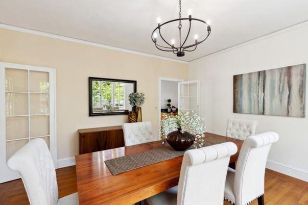 Chandelier, Dining room, Interior, Wood Texture Flooring