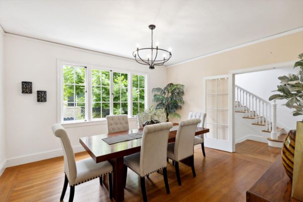 Chandelier, Dining room, Interior, Wood Texture Flooring