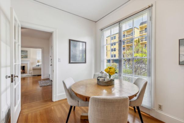 Dining room, Fireplace, Interior, Wood Texture Flooring