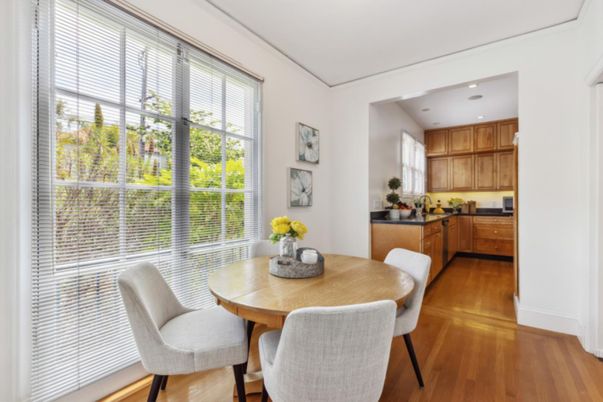 Dining room, Interior, Kitchen, Recessed Lighting, Wood Texture Flooring