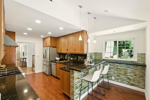 Interior, Kitchen, Pendant Lights, Recessed Lighting, Wood Texture Flooring