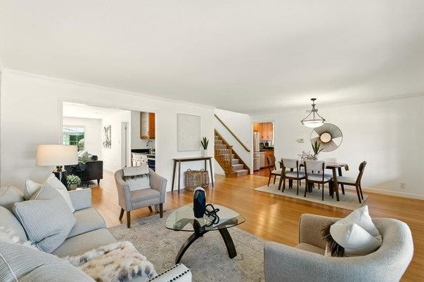 Dining room, Interior, Living room, Pendant Lights, Wood Texture Flooring