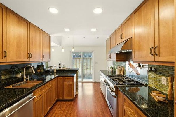 Interior, Kitchen, Pendant Lights, Recessed Lighting, Wood Texture Flooring