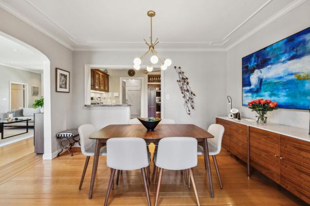 Dining room, Interior, Kitchen, Pendant Lights, Wood Texture Flooring
