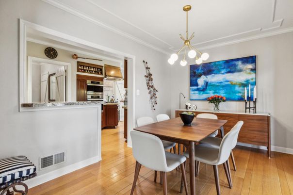 Dining room, Interior, Pendant Lights, Wood Texture Flooring