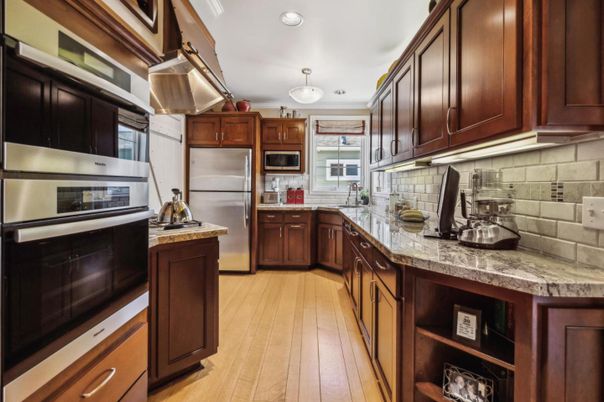 Interior, Kitchen, Pendant Lights, Stainless Steel Appliances, Wood Texture Flooring