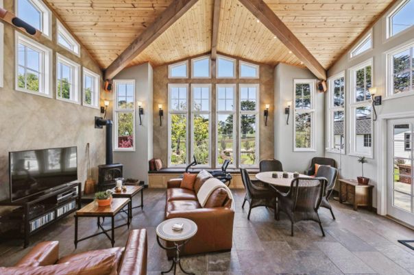 Dining room, Fireplace, Interior, Living room, Sun Room, Wooden Beams, Wooden Ceilings