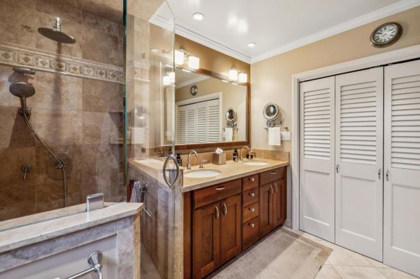 Bathroom, Dual Sink Vanities, Glass Shower, Interior, Recessed Lighting