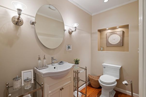 Bathroom, Interior, Recessed Lighting, Wood Texture Flooring