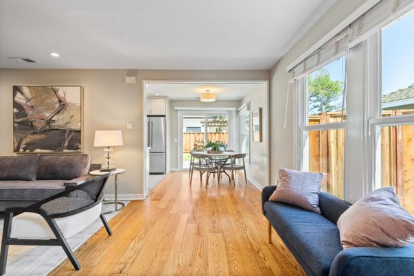 Dining room, Interior, Recessed Lighting, Stainless Steel Appliances, Wood Texture Flooring