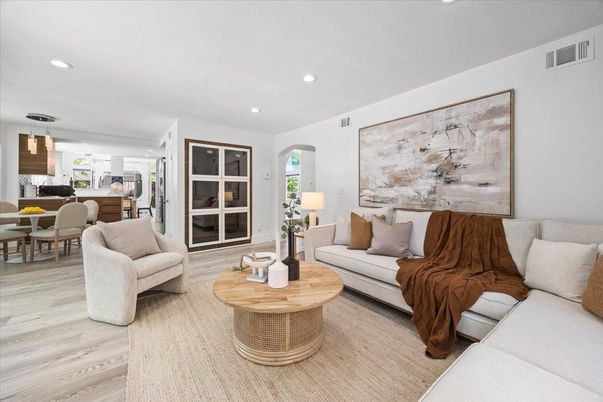 Dining room, Interior, Kitchen, Living room, Pendant Lights, Recessed Lighting, Wood Texture Flooring