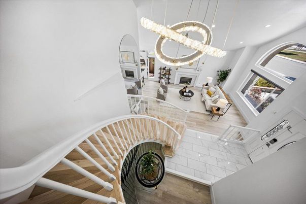 Fireplace, Interior, Kitchen, Living room, Pendant Lights, Recessed Lighting, Wood Texture Flooring