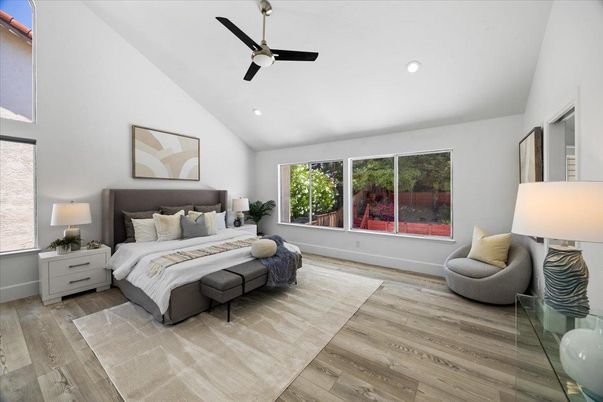 Bedroom, Interior, Recessed Lighting, Wood Texture Flooring