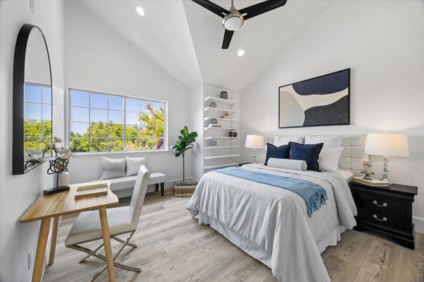 Bedroom, Interior, Recessed Lighting, Wood Texture Flooring