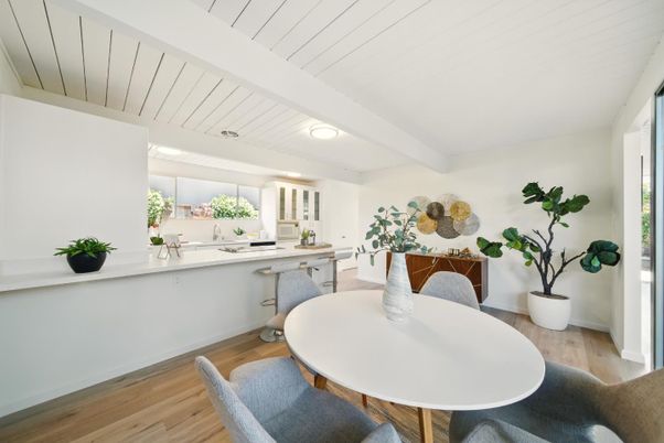 Dining room, Interior, Kitchen, Recessed Lighting, Wood Texture Flooring