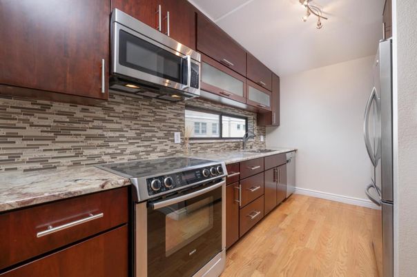 Interior, Kitchen, Stainless Steel Appliances, Wood Texture Flooring