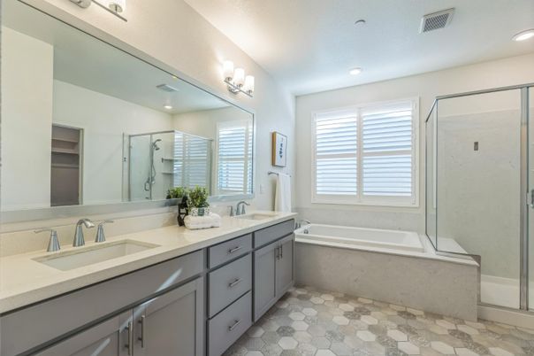 Bathroom, Dual Sink Vanities, Glass Shower, Interior, Recessed Lighting
