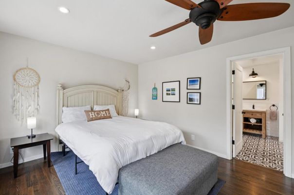 Bedroom, Interior, Recessed Lighting, Wood Texture Flooring