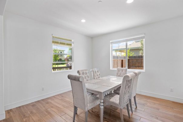 Dining room, Interior, Recessed Lighting, Wood Texture Flooring