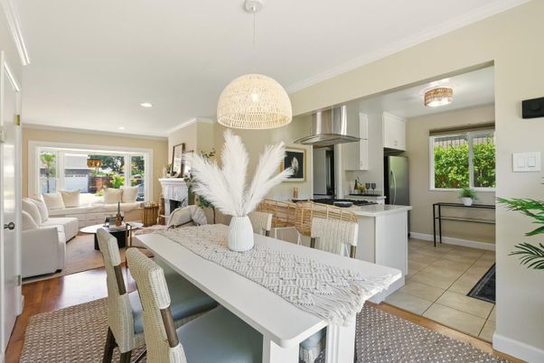 Dining room, Fireplace, Interior, Kitchen, Living room, Pendant Lights, Recessed Lighting, Stainless Steel Appliances