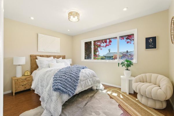 Bedroom, Interior, Recessed Lighting, Wood Texture Flooring